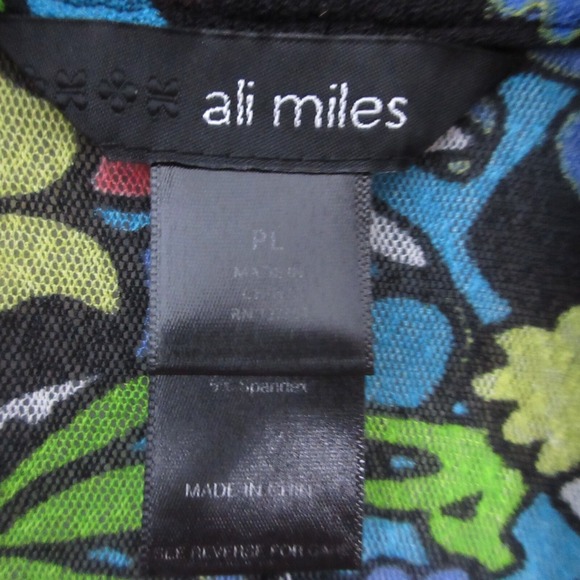 Ali Miles Top Tunic Large Petite Floral Colorful Mesh Lightweight Boho Beachy - Picture 5 of 11